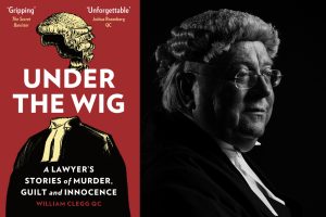 A photo of William Clegg QC and the cover of his new book, Under The Wig