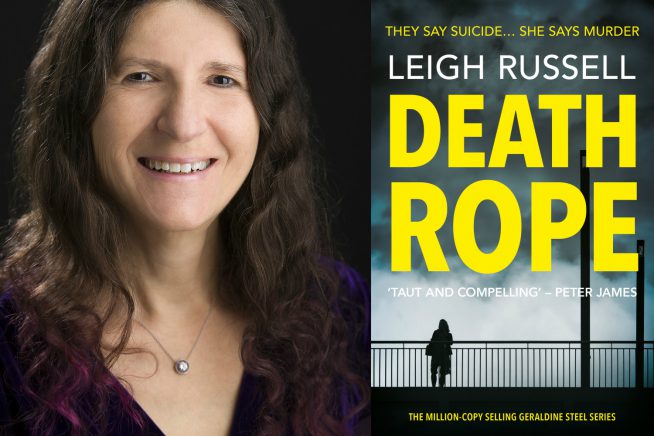 An image of author Leigh Russell with the cover of her latest book
