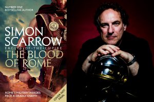 An image of author Simon Scarrow with the cover of his new novel