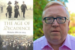 An image of Simon Heffer with the cover of his new book