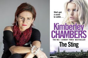 A photo of author Kimberley Chambers and the cover of her new novel, The Sting