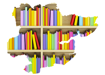 An image of books on a shelf in the shape of the county of Essex